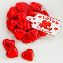 Lolliland Hearts - Milk Chocolate 77g Bag - Red Foil Hearts Red-Coloured Lollies