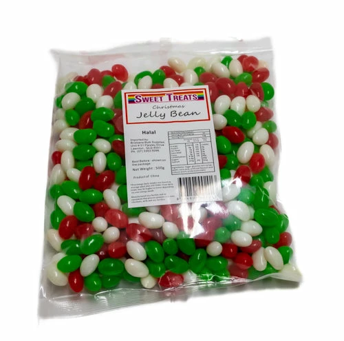 Sunshine Confectionery Jelly Lollies & Gummy Lollies Christmas Jelly Beans Mini - Green, Red And White 500g