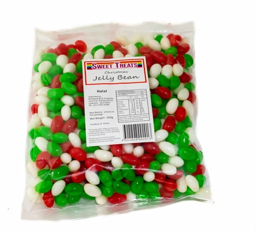 Sunshine Confectionery Jelly Lollies & Gummy Lollies Christmas Jelly Beans Mini - Green, Red And White 500g