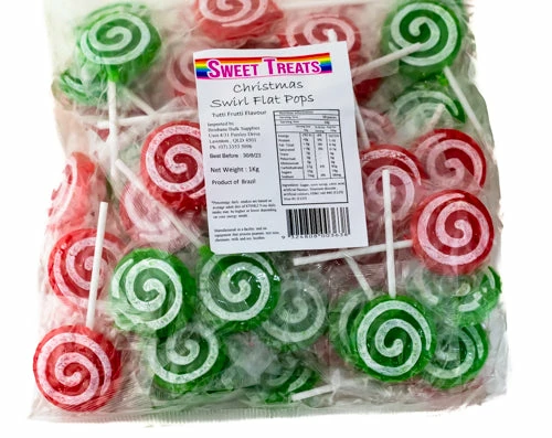 Brisbane Bulk Supplies Christmas Lollipops - Red 'n Green Swirl Pops 1kg