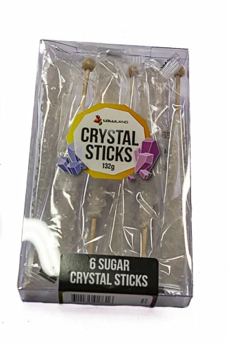 Lolliland Candy, LOLLIES & Confectionery Crystal Sticks - White 6 Sticks