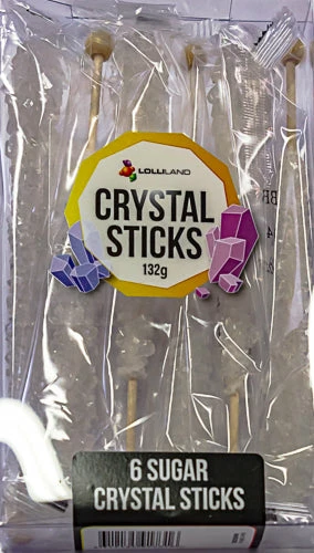 Lolliland Candy, LOLLIES & Confectionery Crystal Sticks - White 6 Sticks