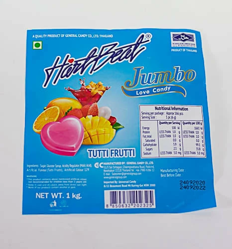 Candy Brokers Candy, LOLLIES & Confectionery Hartbeat (Heartbeat) Jumbo Candies - Tutti Frutti Bag