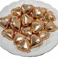 Paul's Confectionery Chocolates - Milk, Dark & White Hearts - Milk Chocolate Hearts In Rose Gold Foil