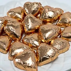 Paul's Confectionery Chocolates - Milk, Dark & White Hearts - Milk Chocolate Hearts In Rose Gold Foil