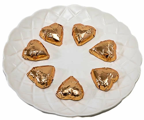 Paul's Confectionery Chocolates - Milk, Dark & White Hearts - Milk Chocolate Hearts In Rose Gold Foil