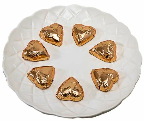 Paul's Confectionery Hearts - Milk Chocolate Hearts In Rose Gold Foil 1kg Chocolates - Milk, Dark & White