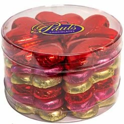 Paul's Confectionery Hearts - Milk Chocolate 30g Hearts In Assorted Foil Tub Of 30 Chocolates - Milk, Dark & White