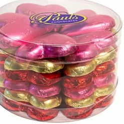 Paul's Confectionery Chocolates - Milk, Dark & White Hearts - Milk Chocolate 30g Hearts In Pink Foil Tub Of 30