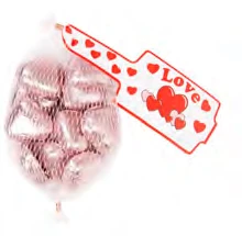 Lolliland Hearts - Milk Chocolate 77g Bag - Pink Foil Hearts Red-Coloured Lollies