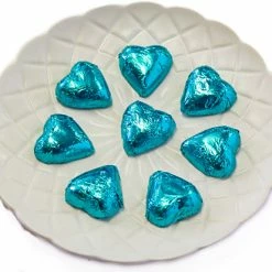 Paul's Confectionery Hearts - Milk Chocolate Hearts In Aqua Blue Foil Chocolates - Milk, Dark & White