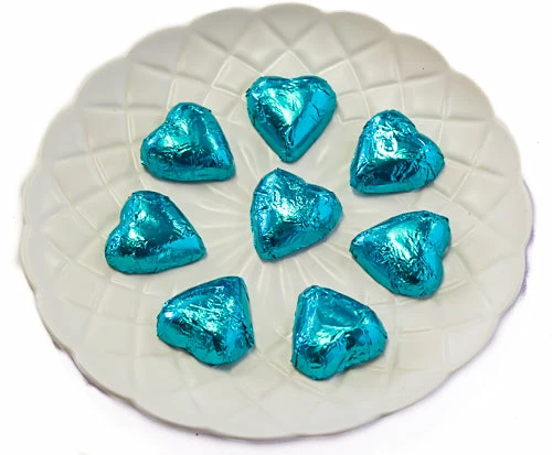 Paul's Confectionery Hearts - Milk Chocolate Hearts In Aqua Blue Foil Chocolates - Milk, Dark & White