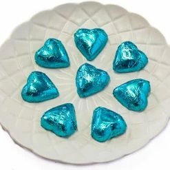 Paul's Confectionery Hearts - Milk Chocolate Hearts In Aqua Blue Foil 1kg Chocolates - Milk, Dark & White