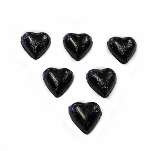 Chocolate Gems Chocolates - Milk, Dark & White Hearts - Milk Chocolate Hearts In Black Foil