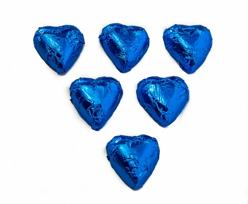 Chocolate Gems Hearts - Milk Chocolate Hearts In Electric Blue Foil Chocolates - Milk, Dark & White