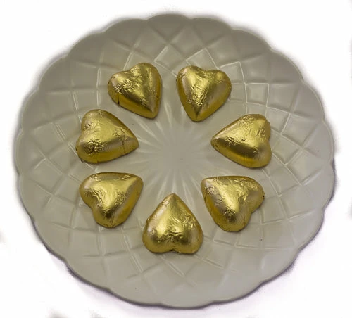 Paul's Confectionery Chocolates - Milk, Dark & White Hearts - Chocolate Hearts In Gold Foil (5kg Bulk)