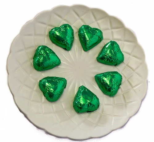 Chocolate Gems Hearts - Milk Chocolate Hearts In Green Foil