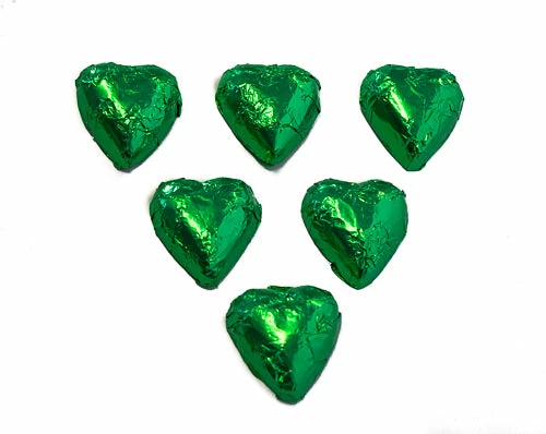 Chocolate Gems Hearts - Milk Chocolate Hearts In Green Foil