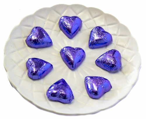 Chocolate Gems Hearts - Milk Chocolate Hearts In Mauve Foil Chocolates - Milk, Dark & White