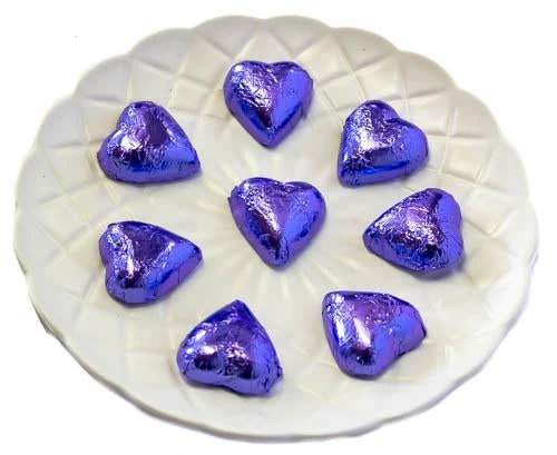 Chocolate Gems Hearts - Milk Chocolate Hearts In Mauve Foil 1kg
