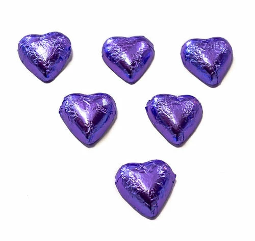 Chocolate Gems Hearts - Chocolate Hearts In Mauve Foil (5kg Bulk)
