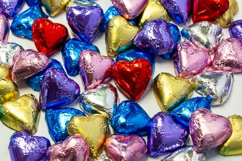 Paul's Confectionery Milk Chocolate Hearts In Foils Single Heart Mixed-Coloured Lollies