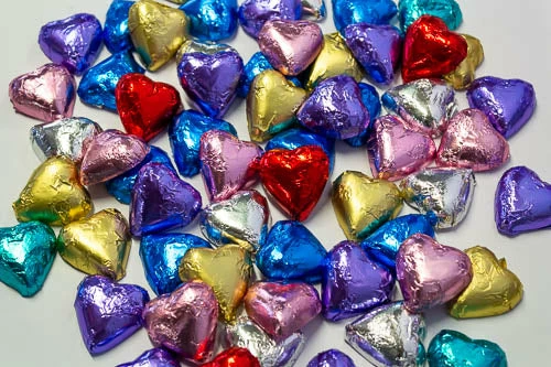 Chocolate Gems Hearts - Milk Chocolate Hearts In Mixed Foils Mixed-Coloured Lollies