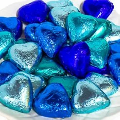 Paul's Confectionery Hearts - Milk Chocolate Hearts In Mixed Blue Foils Chocolates - Milk, Dark & White