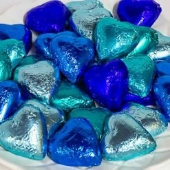 Paul's Confectionery Hearts - Milk Chocolate Hearts In Mixed Blue Foils Chocolates - Milk, Dark & White