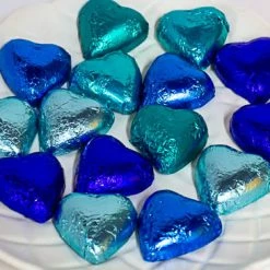 Paul's Confectionery Hearts - Milk Chocolate Hearts In Mixed Blue Foils Chocolates - Milk, Dark & White