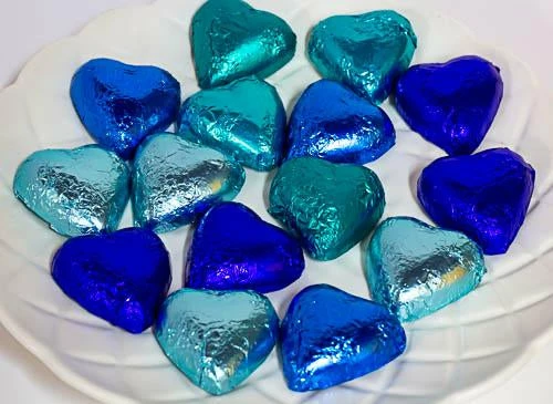 Paul's Confectionery Hearts - Milk Chocolate Hearts In Mixed Blue Foils 1kg