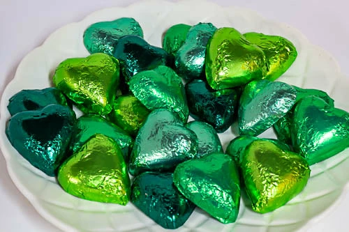 Paul's Confectionery Hearts - Milk Chocolate Hearts In Mixed Green Foils