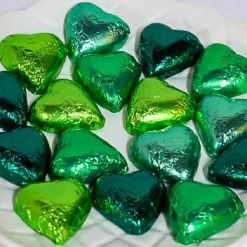 Paul's Confectionery Hearts - Milk Chocolate Hearts In Mixed Green Foils 1kg