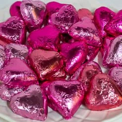 Paul's Confectionery Chocolates - Milk, Dark & White Hearts - Milk Chocolate Hearts In Mixed Pink Foils
