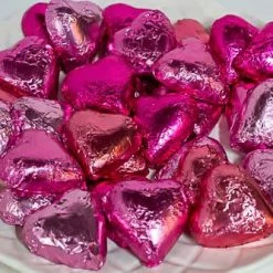 Paul's Confectionery Chocolates - Milk, Dark & White Hearts - Milk Chocolate Hearts In Mixed Pink Foils 1kg