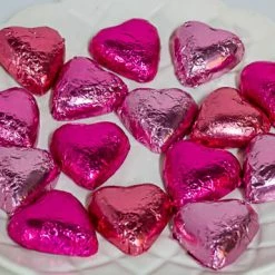 Paul's Confectionery Chocolates - Milk, Dark & White Hearts - Milk Chocolate Hearts In Mixed Pink Foils