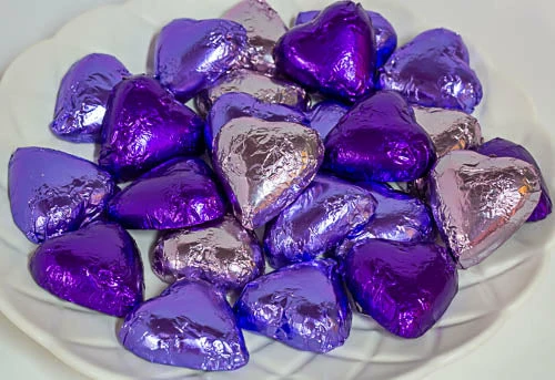 Paul's Confectionery Hearts - Milk Chocolate Hearts In Mixed Purple Foils