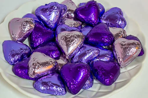 Paul's Confectionery Hearts - Milk Chocolate Hearts In Mixed Purple Foils