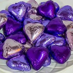 Paul's Confectionery Chocolates - Milk, Dark & White Hearts - Milk Chocolate Hearts In Mixed Purple Foils 1kg