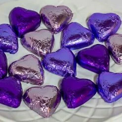 Paul's Confectionery Chocolates - Milk, Dark & White Hearts - Milk Chocolate Hearts In Mixed Purple Foils 1kg