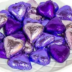 Paul's Confectionery Chocolates - Milk, Dark & White Hearts - Milk Chocolate Hearts In Mixed Purple Foils 1kg