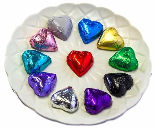 Chocolate Gems Hearts - Chocolate Hearts In Mixed Foil (5kg Bulk)
