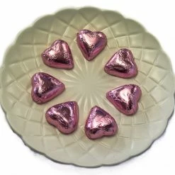 Paul's Confectionery Chocolates - Milk, Dark & White Hearts - Milk Chocolate Hearts In Light Pink Foil