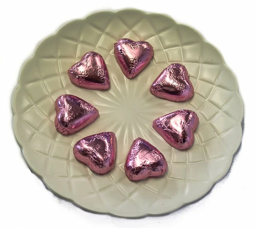 Paul's Confectionery Chocolates - Milk, Dark & White Hearts - Milk Chocolate Hearts In Light Pink Foil