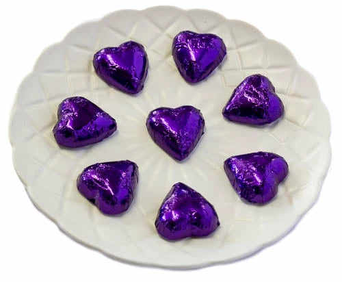 Chocolate Gems Hearts - Milk Chocolate Hearts In Purple Foil