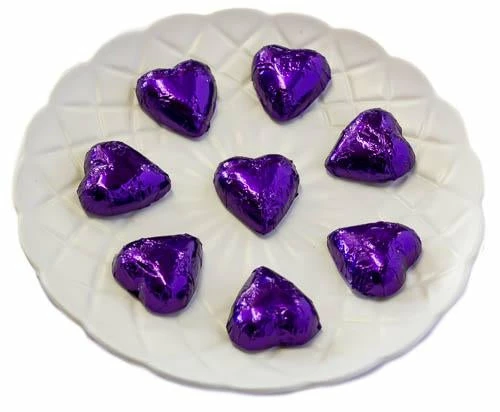 Chocolate Gems Hearts - Milk Chocolate Hearts In Purple Foil 1kg Chocolates - Milk, Dark & White