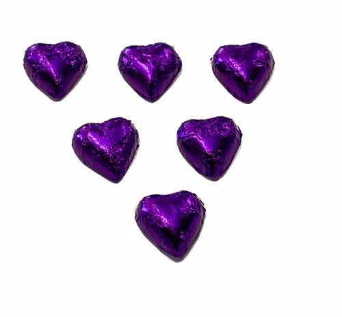 Chocolate Gems Hearts - Milk Chocolate Hearts In Purple Foil 1kg Chocolates - Milk, Dark & White