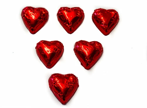 Chocolate Gems Hearts - Milk Chocolate Hearts In Red Foil Chocolates - Milk, Dark & White