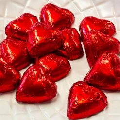 Chocolate Gems Hearts - Milk Chocolate Hearts In Red Foil Chocolates - Milk, Dark & White