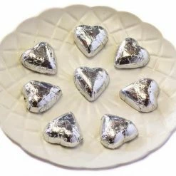 Chocolate Gems Hearts - Milk Chocolate Hearts In Silver Foil 1kg Chocolates - Milk, Dark & White